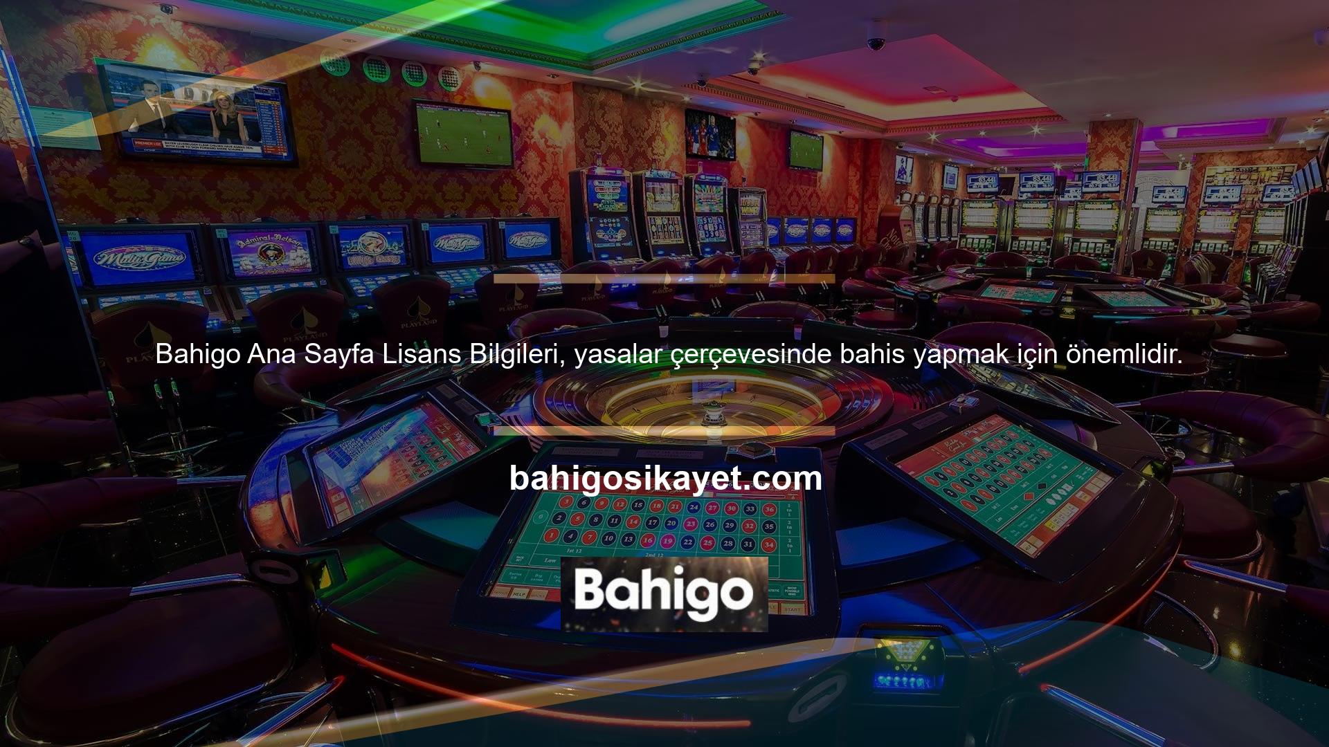 Bahigo lisans bilgileri sitenin alt kısmında bulunan ilgili bölümde kullanıcılara detaylı olarak sunulmaktadır